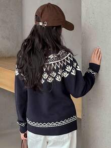 Dazy Kids Girls' Scoop Neck Long Sleeve Sweater, Autumn - Navy Blue - View 5
