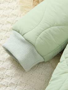 1件装幼儿婴儿豌豆绿绗缝3D耳朵设计连帽拉链长袖加厚连体衣，易于穿脱，保暖防风，6个月-3岁，儿童连体衣，婴儿服装，幼儿绗缝连体衣外套，幼儿连帽加厚连体衣，幼儿秋冬连体衣，幼儿户外滑雪服，婴儿连帽绗缝滑雪服，女婴冬季连体衣，男婴滑雪服，男婴滑雪套装 - 綠色 - 查看 5