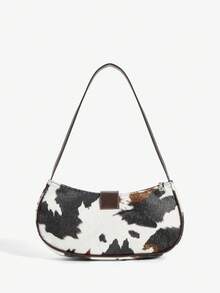 SHECARRY Sac à épaule pour femmes, sac Hobo, poches multiples, décoration boucle, peluche, imprimé vache, imprimé animal, patchwork, , personnalisé, simple, polyvalent, de rue, doux et cool pour filles, filles branchées, Y2K, rétro, rivets, vintage, adolescentes, pour rendez-vous, usage quotidien, shopping