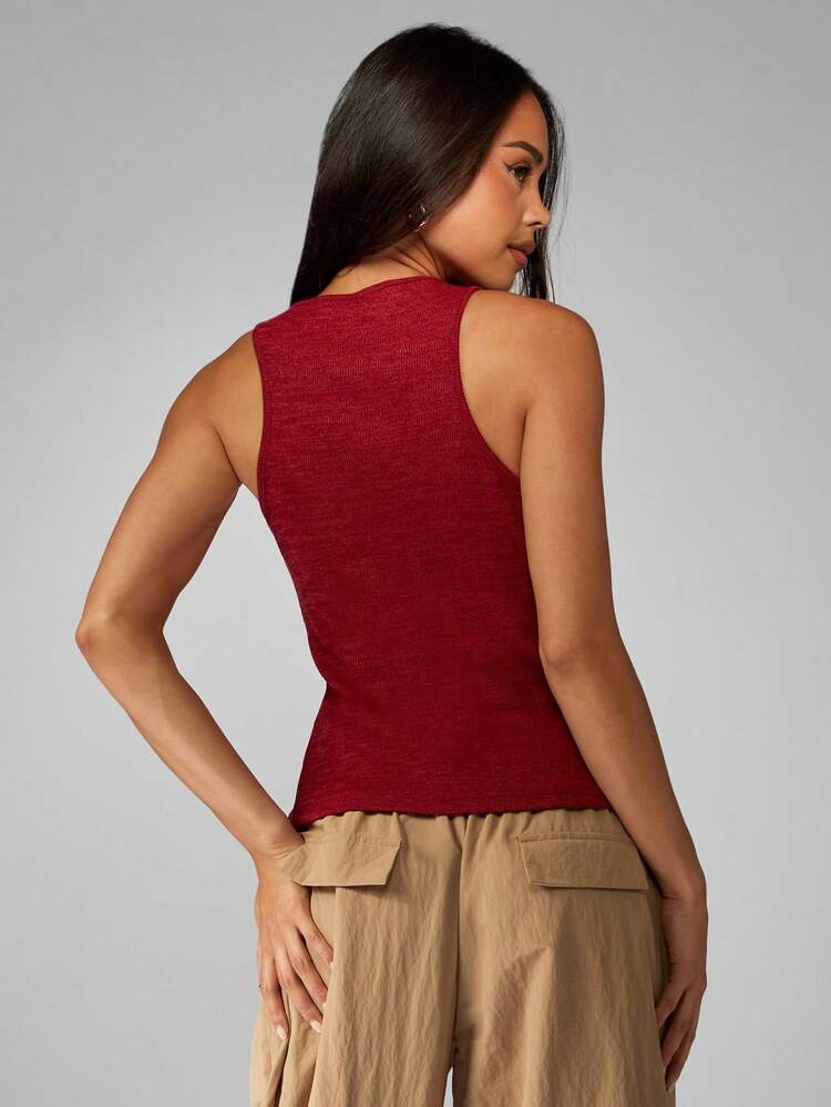 MISSGUIDED Vintage Style Button Front Tank Top Sleeveless Ribbed Knit Form Fitting Summer Casual Basic Top Fashion Minimalist Cropped Length