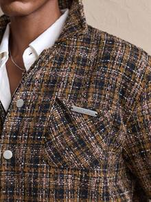 AKNOTIC 男士格子印花纽扣长袖衬衫外套，带口袋，适合秋季、冬季和圣诞节穿着。 - 彩色 - 查看 3