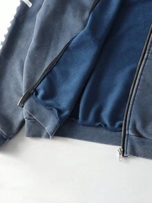 ROMWE MEN Street Life Áo nỉ hoodie ngắn cỡ lớn in hình chữ thập rách dành cho nam, mùa thu - Màu xanh lam - Xem 5