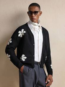 AKNOTIC Business Casual كارديجان رجالي كاجوال بنمط زهري وأزرار، مناسب للخريف والشتاء، عيد الميلاد