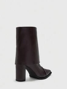 CUCCOO BIZCHIC Chocolate Brown Pointed-Toe Boots | Matte Leather-Look | 2" Chunky Heel | Hand-Held For Scale | 2 Pairs, Premium Synthetic - Brown - View 8