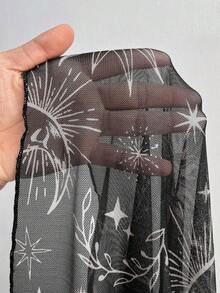 SHEIN Whyspr Plus Size Autumn/Winter Punk Dark Elegant Exaggerated Niche Star & Moon Mesh A-Line Knee-Length Dress For Women