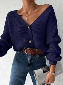 EURMUSE Áo Cardigan Nữ Màu Trơn, Thời Trang Cho Mùa Xuân Thu - Màu xanh hải quân - Xem 6