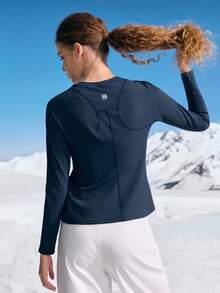 In My Nature 女士纯色圆领长袖休闲健身户外T恤 - 藍色 - 查看 2