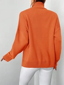 EURMUSE Turtleneck Drop Shoulder Sweater - Orange - View 2