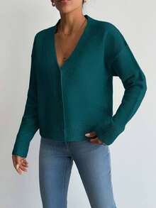 EURMUSE 女士休闲落肩开衫，纯色秋冬