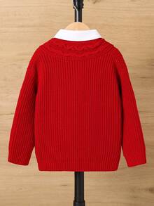 1 件年轻男孩休闲舒适时尚百搭柔软厚实提花针织灰色毛衣，适合日常穿着、上学、外出、运动、秋冬