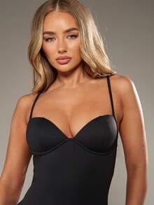 MISSGUIDED Spaghetti Strap Corset Style Bodycon Mini Dress Form Fitting Party Club Evening Night Out Fitted Bustier Little Black Dress - Black - View 4