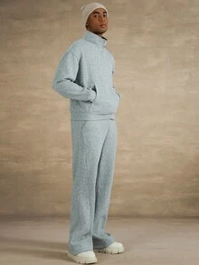 STYNVO 男士纯色简约休闲立领长袖卫衣和裤子套装针织套装裤套装两件套男士运动服秋装冬季 - 灰色 - 查看 1