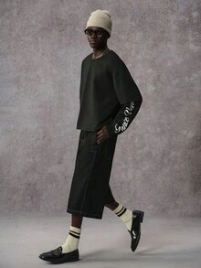 STYNVO Men's Letter Print Short Mock Neck Pullover Sweatshirt, For Fall - Black - View 4