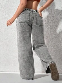SHEIN Unity Plus Size Y2K Fashion Distressed Low Waist Baggy Jeans - Light Grey - View 2