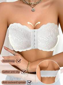 1pc Women Lace Front Closure Wireless Camisole Bra - White - View 3