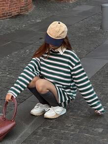 DAZY 少女休闲条纹印花长袖T恤 - 綠色 - 查看 7