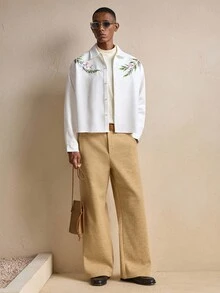 AKNOTIC Men's Solid Color Wide Leg Casual Pants, Suitable For Christmas Party, Commuting, Relaxed Fit Long Trousers, Boyfriend Gift, Holiday Essential - Mustard Yellow - View 7