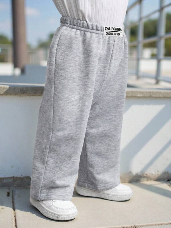 SHEIN Baby Boy/Girl Casual Korean Style Pockets Loose Straight Knit Sweatpants Toddler Wide Leg Pants Toddler Gray Sweatpants Grey Sweat Pants Kids Sweatpants Toddler Sweatpants