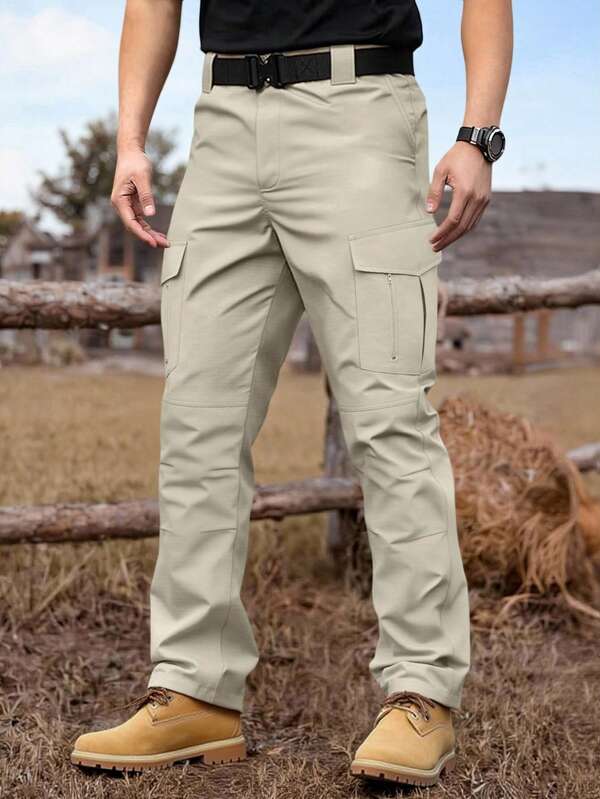 Manfinity Nomadique Pantalones rectos sueltos con bolsillos cargo tácticos para hombre, otoño