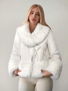 Sweetina Women's Fashionable And Elegant Faux Fur Jacket, Winter - White - View 1