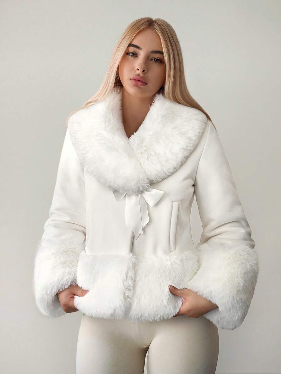Sweetina Women's Fashionable And Elegant Faux Fur Jacket, Winter - White - View 1