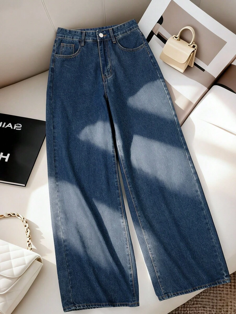 GlowEve 女性日常休閒直筒牛仔褲 - 深色水洗藍 - 查看 1