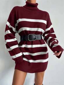 SHEIN Maglione casual a collo alto a righe con blocchi di colore da donna, per l'autunno/inverno