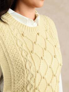 EMERY ROSE 大码宽松针织毛衣背心配领带 - 黃色 - 查看 3