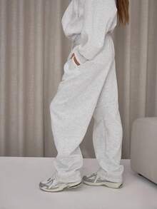 MUSERA Barrell Leg Elasticated Waist Joggers Co-Ord Bottoms Only Classy Cute Sexy Streetwear   Night Out Pants Lounge Sweatpants - Light Grey - View 3