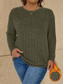 SHEIN Camiseta casual de manga comprida e cor sólida plus size, outono/inverno