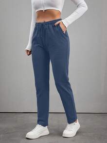 EURMUSE Women's Drawstring Waist With Slant Pockets Sweatpants - Blue - View 3