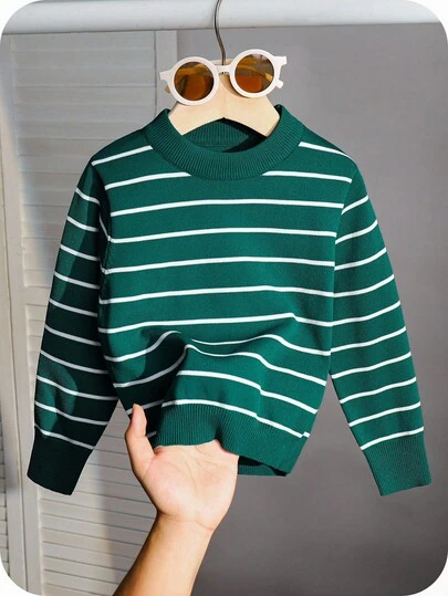 1 Piece Young Boy Casual College Comfortable Fashion Simple Practical All-Match College With Stripes Comfortable Thick Warm Round Neck Sweater Sweater School Back To School Daily Suitable For School Suitable For Travel Suitable For Sports Suitable For Autumn And Winter Fall