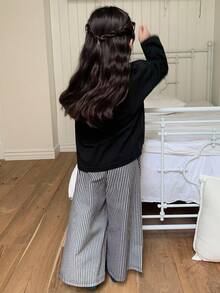 DAZY 2 件套年轻女孩圆领印花长袖 T 恤 + 格纹编织家居服套装，秋季 - 黑與白 - 查看 5