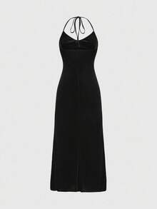 ROMWE Hippie Váy dự tiệc dài đuôi cá đính đá lấp lánh dành cho nữ - màu đen - Xem 2