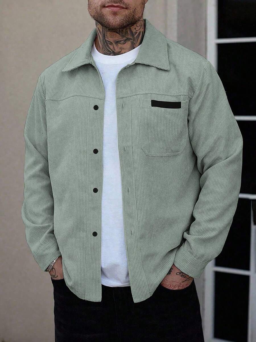 Manfinity Homme Herren Hemd-Jacke, Herren Knopfleiste Langarm Taschen einfache Hemd-Jacke, Lässig Alltags-Tragen, Herren Jacke, Herren Hemd-Jacke, Herbst und Winter Herren Jacke, Freund Geschenk, Ausgehen Warm Langarm Lässig Cord Flanell Jacke Herren Shacket Herren Overshirt Cord Hemd Herren Herren Cord Jacke Herren Cord Knopfleiste Hemd, Herren Shacket, Herren S Staubgrün Oberteile, Hellgrünes Hemd Herren