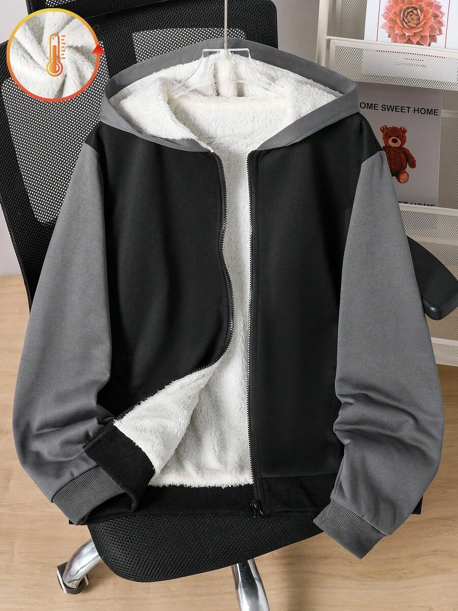1pc Teen Boys Autumn/Winter Long Sleeve Patchwork Thermal Lined Jacket Fall - Multicolor - View 1