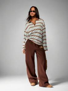 MISSGUIDED 复古橄榄球 Polo 风格长袖条纹上衣超大号休闲秋冬居家分层必备柔软针织基本款套头衫学院风周末必备单品 - 彩色 - 查看 4