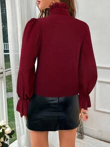 Firerie Women's Exaggerated Ruffle Collar Long Sleeve Blouse,Red Top - Burgundy - View 2