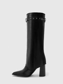 CUCCOO BIZCHIC Women's Fashion Versatile Commute Chunky Heel Knee-High Boots - Black - View 9