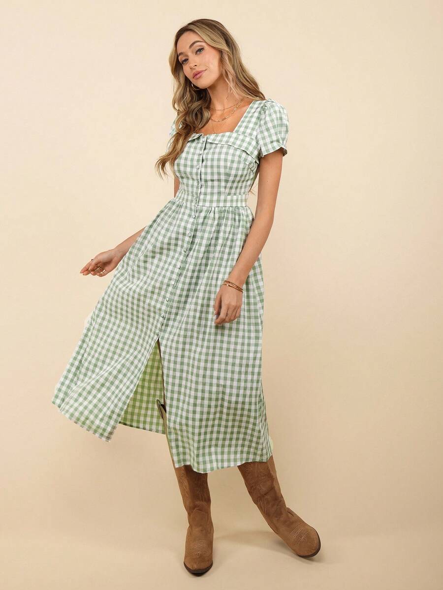 Coeurva Women's Casual Plaid Cinched Waist Mid-Length Dress Summer Dresses For Women Summer Outfits For Women Vacation Outfits Woman Summer Clothes Birthday Dresses For Women Business Casual Woman Dresses For Women Elegant Elegant Dresses For Women Office Outfits For Women Graduation Dress Casual Dresses For Woman Teacher Outfits For Women Airport Outfit For Women Women Summer Dresses Summer Clothes Women Boho Women Clothing Teacher Dresses For Summer Work Dresses For Women Women's Summer Clothes European Summer Gingham Dress Sage Green Gingham Dress Going Out Dress Old Money Style Women - Multicolor - View 1