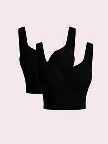 SHEIN Sports 女士纯色甜心领宽肩带休闲舒适运动文胸 - 彩色 - 查看 4