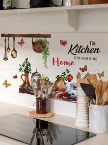 SHEIN 1PC Watercolor Kitchen Tableware Slogan Home Decor Wall Sticker - Multicolor - View 16