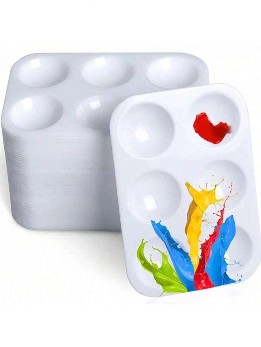 Bandeja de mistura de paleta branca com 2 peças para aquarela artística e tinta a óleo, material para pintura artística, volta às aulas