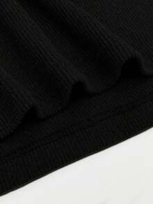 Manfinity Dauomo 男士纯色前开襟修身休闲长袖T恤，秋季款 - 黑色 - 查看 6