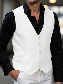 Manfinity Mode 1pc Men Single Breasted Casual Business Travel Suit Vest