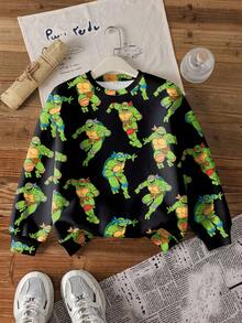 TEENAGE MUTANT NINJA TURTLES | SHEIN 青少年男孩休闲卡通海龟印花圆领运动衫，秋季 - 白色 - 查看 1