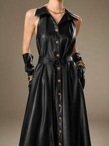 Modelyn 女士时尚休闲通勤中长连衣裙 - 黑色 - 查看 7