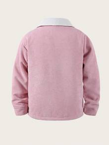 SHEIN Explorewe 女童休闲仿羊羔绒领夹克，适合秋冬季日常休闲外出和上学 - 粉色 - 查看 2
