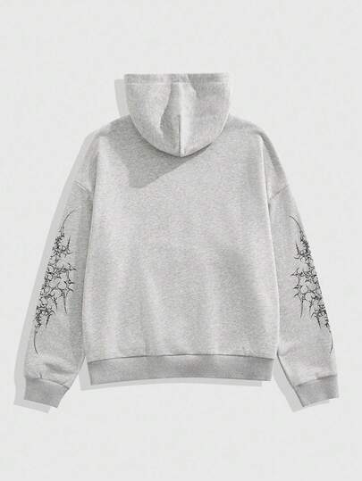 Goth Men's Loose Fit Drop Shoulder Casual Hoodie, Heather Gray Halloween Graphic Hoodie, Fall