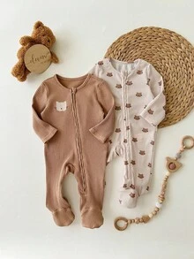 SHEIN 2 pezzi Tutina con cappuccio soffice e carina per neonata, abbigliamento casual